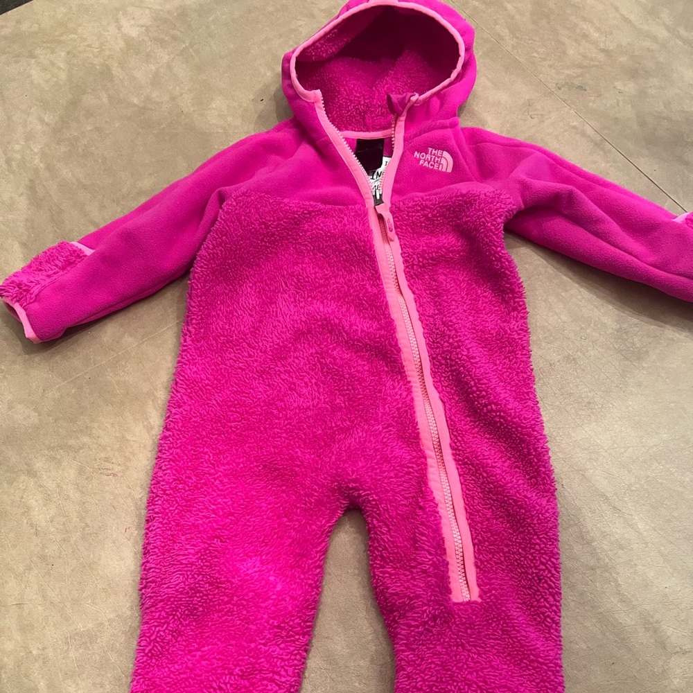 The North Face pink fleece snowsuit